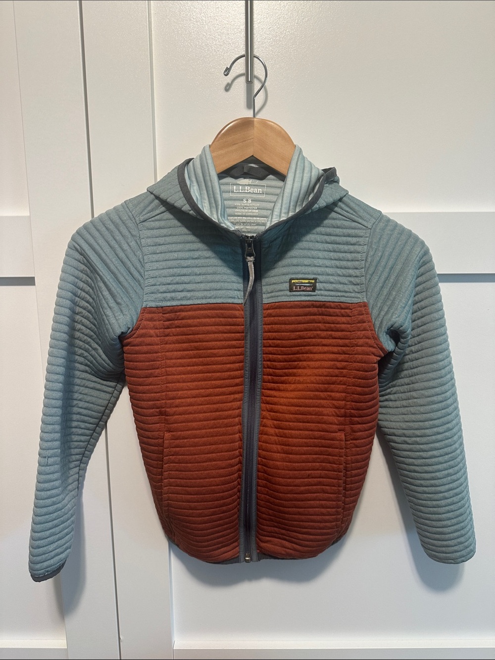 L.L. Bean Kids Colorblock Airlight Zip Hoodie - Sage & Rust